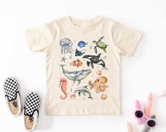 Chemise enfant sous la mer, Chemise animaux marins, Jolie chemise enfant, Chemise océan enfant, T-shirts enfant en bas âge, Chemise créature marine, T-shirts graphiques enfant