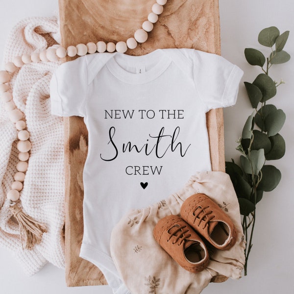 New To The Crew Baby Bodysuit, Pregnancy Announcement, Personalized Baby Gift, Baby Shower Gift, Baby Coming Home Outfit, Newborn Outfit