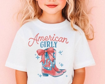 American Girly Toddler Shirt, Fourth Of July Kids Shirt, Toddler 4th Of July Shirt, Toddler Shirts, Kids Tees, Girl 4th Of July Tee