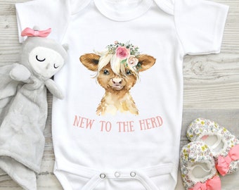 Farm Baby Girl Outfit, Farm Baby Bodysuit, Country Baby Announcement, New To The Herd Baby Bodysuit, Baby Girl Outfit, Newborn Girl Outfit