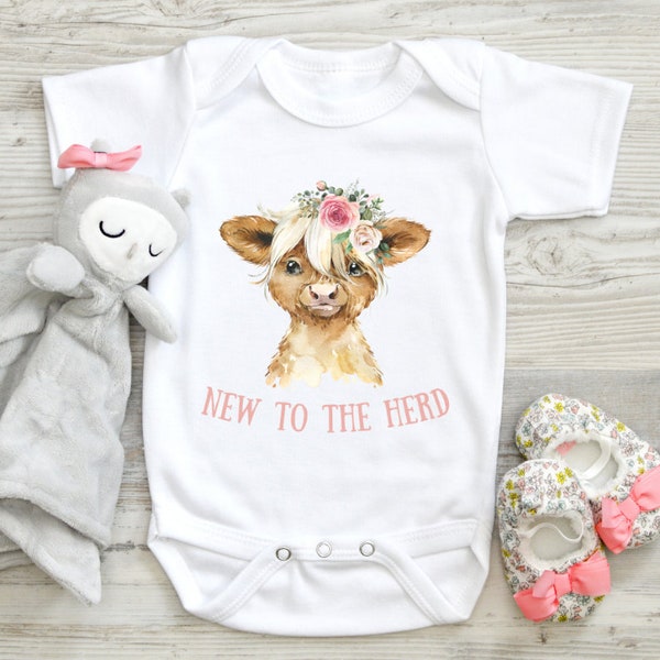 Farm Baby Girl Outfit, Farm Baby Bodysuit, Country Baby Announcement, New To The Herd Baby Bodysuit, Baby Girl Outfit, Newborn Girl Outfit