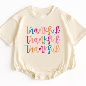Thankful T Shirt Bubble Romper, Thanksgiving Baby Outfit, Baby Girl Fall Outfit, Baby Bodysuit, Fall Baby Clothes, Baby Sweater, Baby Romper