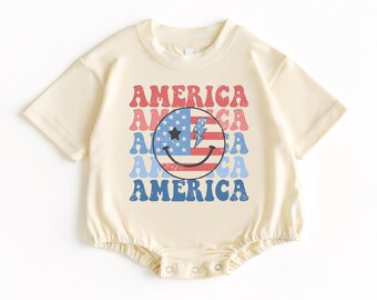 America T Shirt Bubble Romper, 4th Of July Baby Shirt, Fourth Of July Baby Outfit, Baby Bodysuit, Baby Tee, 4th Of July Tee, USA Baby Romper