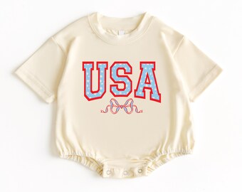 USA T Shirt Bubble Romper, 4th Of July Baby Shirt, Fourth Of July Baby Outfit, Baby Bodysuit, Baby Tees, 4th Of July Tee, USA Baby Romper