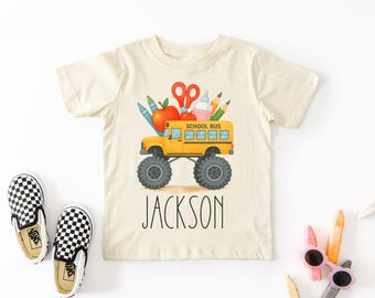 School Bus Back To School T Shirt, Personalized Name School Tee, Back To School Tee, Boy School Tee, Kids School Shirts, Boy School Shirts