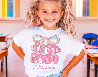 First Grade Bow T Shirt, Personalized Back To School T Shirt, Back To School Shirt, Girl 1st Grade Tee, Kids School Tees, Back To School Tee
