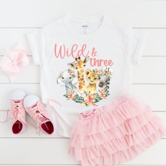 Wild & Three Birthday Shirt, Safari Birthday Shirt, Zoo Birthday Shirt, Third Birthday Shirt, Girl Birthday Shirt, Kids Birthday Shirt