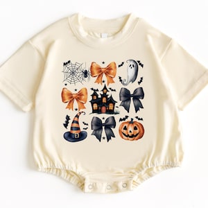 Halloween Bow T Shirt Bubble Romper, Halloween Baby Girl Outfit, Halloween Baby Shirt, Baby Halloween Costume, Baby Bodysuit, Halloween Tee