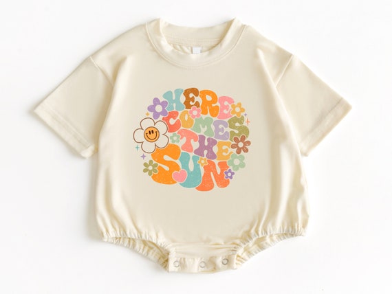 Here Comes The Sun T Shirt Bubble Romper, Baby Bodysuit, Summer Baby Outfit, Cute Baby Gift, Baby Girl Clothes, Baby Gift, Bubble Romper
