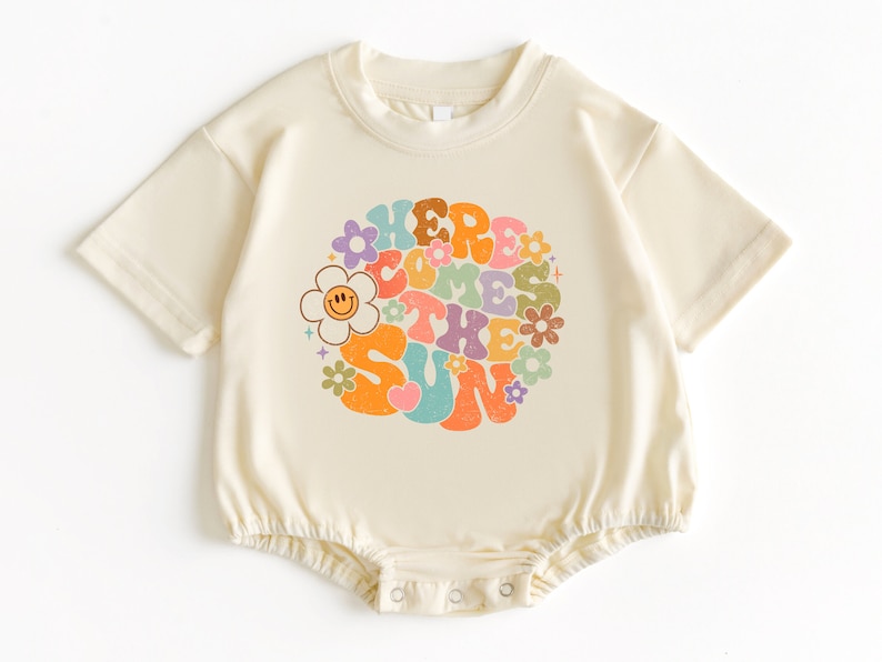 Here Comes The Sun T Shirt Bubble Romper, Baby Bodysuit, Summer Baby Outfit, Cute Baby Gift, Baby Girl Clothes, Baby Gift, Bubble Romper image 1