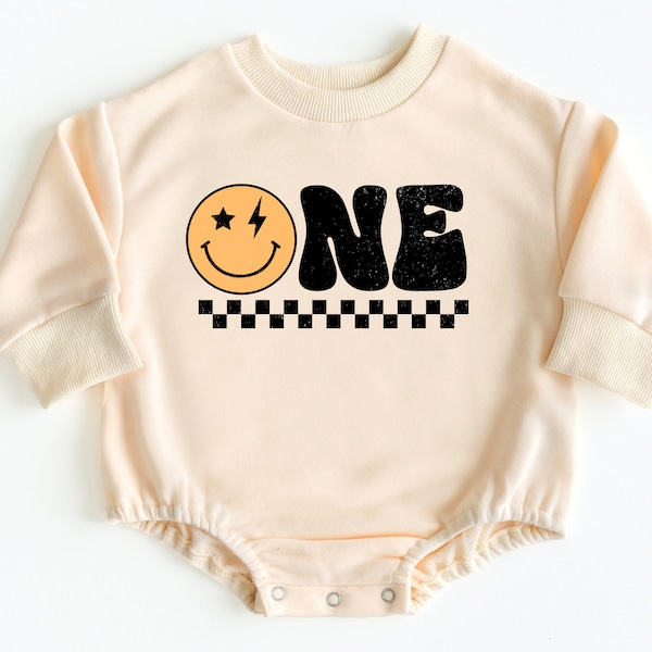 First Birthday Bubble Romper Sweatshirt, Smiley Face First Birthday, First Birthday Outfit, Baby Boy Birthday Outfit, Baby Bodysuit