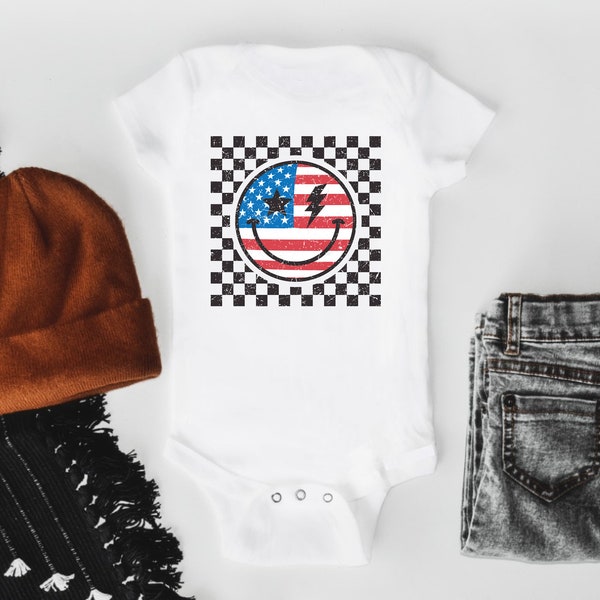 Fourth of July Baby Bodysuit, Smiley Face Baby Bodysuit Fourth of July Baby Boy Outfit, 4th of July Shirt, Baby Boy Clothes, Baby Boy Outfit