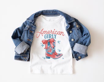 American Girly Toddler Shirt, Fourth Of July Kids Shirt, Toddler 4th Of July Shirt, Toddler Shirts, Kids Tees, Girl 4th Of July Tee