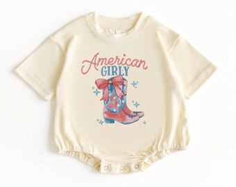 American Cowgirl T Shirt Bubble Romper, Baby Bodysuit, Fourth of July Baby Outfit, 4th of July Shirt, Independence Day Shirt, 4th of July