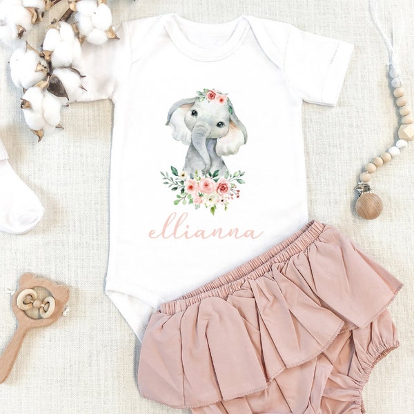 Elephant Baby Bodysuit, Baby Girl Elephant Outfit, Elephant Baby Shower Gift, Baby Girl Outfit, Newborn Baby Girl Outfit, Baby Girl Gift