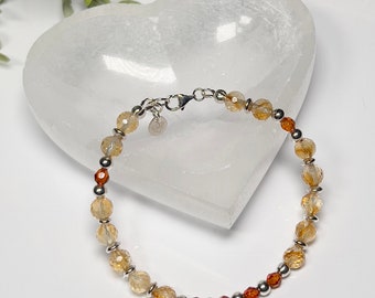 Citrine & Baltic Amber Strength Healing Bracelet • 925 Sterling Silver • Beaded Gemstone Bracelet • Faceted Stone Healing Bracelet