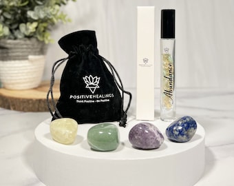 Abundance Gift Set • Intention Crystal Infused Roll-On and Crystal Healing Set  • Attract Wealth and Abundance Crystal Kit