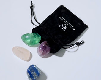 Clarity Crystal Healing Set: Tumbled Gemstones, Velvet Pouch