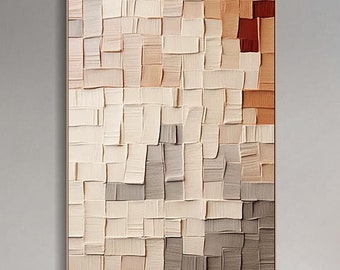 2Large 3D Textured Wall Art Abstract Mosaic Style Painting on Canvas Multicolored Plaster Style Wabi sabi Art Modern Living Room Wall Art