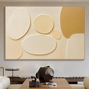 Minimalist Neutral Textured Wall Art Modern Organic Shapes Oil Painting On Canvas Japandi Style Living Room Wall Art Soft Cream Tones Decor