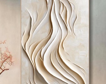 3D Ocean Waves Textured Wall Art Large Wabi-Sabi Wall Art Minimalist Painting on Canvas Fashion Plaster Wall Art Modern Living Room Decor