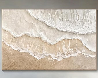 3D Neutral Tone Ocean Waves Art Painting on Canvas Minimalist Textural Painting Wabi-Sabi Wall Art Living Room Painting Fashion Room Decor