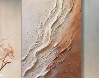 Wabi Sabi Textured Wall Art Earth Tone Oil Painting On Canvas Modern Abstract Living Room Wall Art 3D Minimalist Zen Wall Art