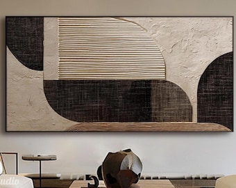 Black Oil Painting On Canvas Geometric Textured Wall Art Modern Minimalist Abstract Painting Large Vertical 3D Hand Painted Original Decor