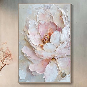 Original 3D Blumen Gemälde auf Leinwand eingerahmt Gips Stil texturierte Wand Kunst Wabi-Sabi Wohnzimmer Dekor Boho Moderne Leinwand