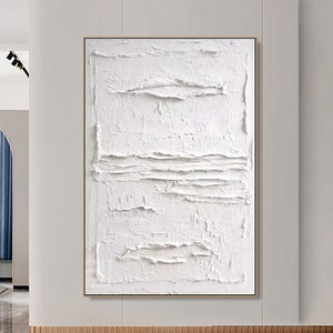Weiße abstrakte Malerei auf Leinwand 3D strukturierte Wandkunst Gips-Stil Wabi Sabi Wandkunst Minimalistische Leinwand Kunst Große Wohnkultur Boho Leinwand