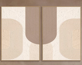3D Minimalist Framed Painting on Canvas Boho Textured Wall Art Plaster Home Decor Modern Wabi Sabi A set of 2 Living Room Painting Party