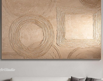 Minimalist Textured Wall Art Geometric Oil Painting On Canvas Hand Painted Natural Earth Tone Art Beige Abstract Modern Living Room Decor