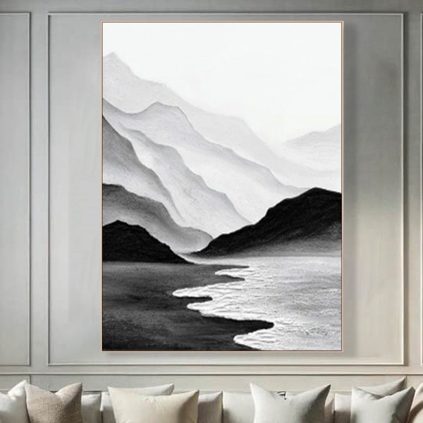 Embracing Tranquility: A Serene Journey Through Misty Mountains in Wabi-Sabi Style - Ideal Home Decor Diptych Landscape Painting Set