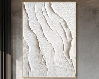 3D gerahmte weiße abstrakte Ozean-Wellen Kunst Malerei auf Leinwand weiße 3D Strukturgemälde Wabi-Sabi Wandkunst Wohnzimmer Malerei Mode Kunst