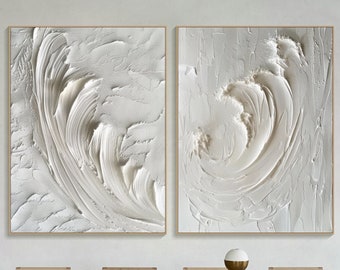 Original Swirls Painting on Canvas 3D DiptychTextured Elegance Wabi Sabi Wall Art Abstract Modern Harmonious Wave A set of 2 Living Room Art