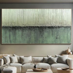 Minimalist Abstract Oil Painting On Canvas Green Beige Textured Wall Art Large Horizontal Wabi Sabi Neutral Decor Original Hand Painted Art