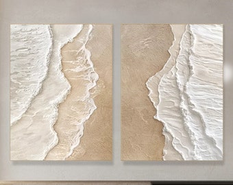 Pintura al óleo costera, gran ola de playa, arte mural, lienzo texturizado, paisaje marino oceánico pintado a mano, decoración moderna para el hogar, obra de arte 3D