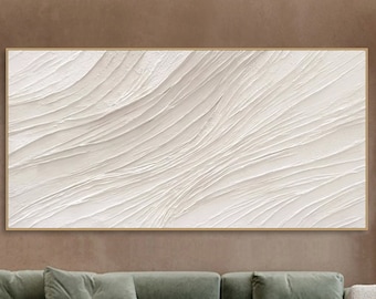 3D Neutral Tone Textured Wall Art Minimalist Ocean Waves Painting on Canvas Wabi-Sabi Wall Art Living Room Painting BOHO Modern Canvas