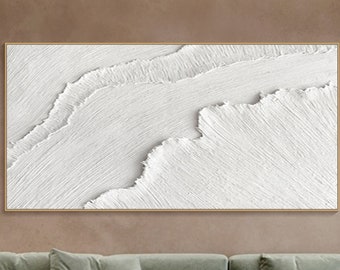 3D White Minimalist Ocean Waves Art Painting on Canvas White 3D Textural Painting Wabi-Sabi Wall Art Living Room Painting Fashion Room Decor