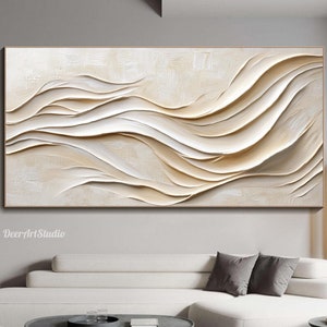 Onde dell&#39;oceano 3D, grande arte murale Wabi-Sabi, dipinto minimalista su tela, decorazione murale in gesso alla moda, arredamento moderno per il soggiorno