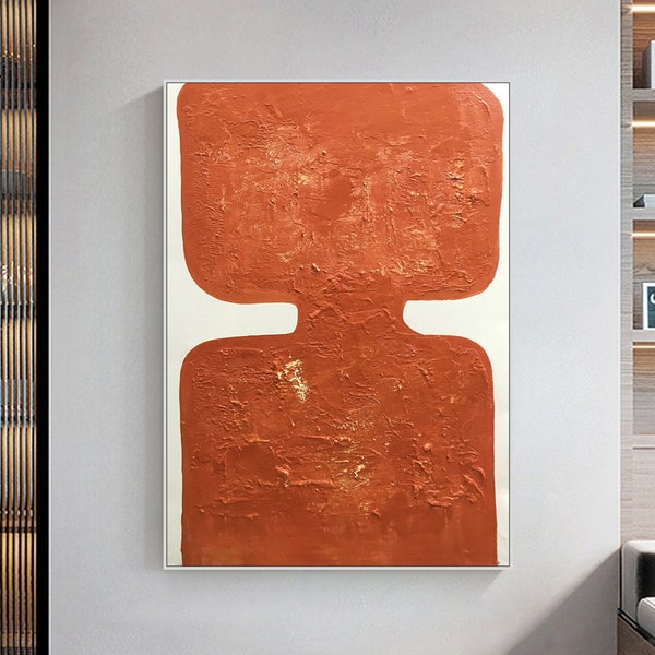 Original Mid Century Modern Painting on Canvas Organic Ocher Red Minimalist Wall Art Wabi Sabi Wall Art Living Room Decor Fashion Wall Decor