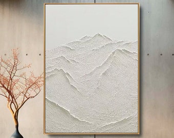 Original 3D Berg Gemälde auf Leinwand eingerahmt Gips Stil texturierte Wand Kunst Wabi-Sabi Wohnzimmer Dekor Boho Modern Canvas