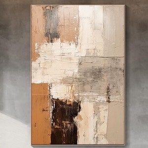 Neutral Abstract Painting On Canvas 3D Textured Modern Wall Art Beige and Brown Tones Painting Minimalist Modern Wall Art Living Room Decor