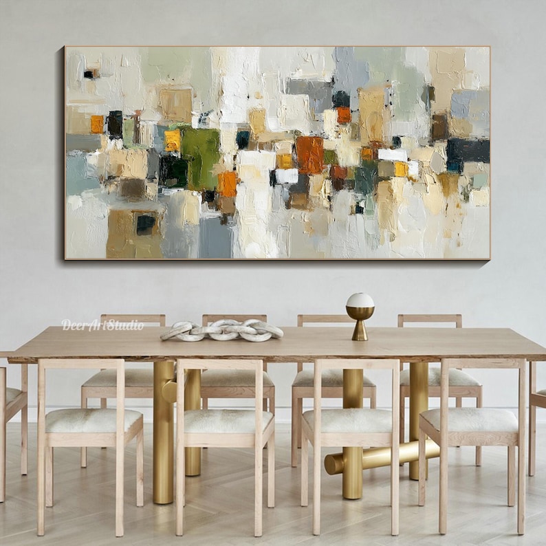 Abstract Geometric Oil Painting on Canvas Textured Wall Art Modern ...
