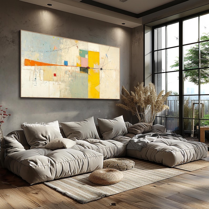 Abstract Geometric Painting on Canvas Minimalist Mid-century Modern Art ...