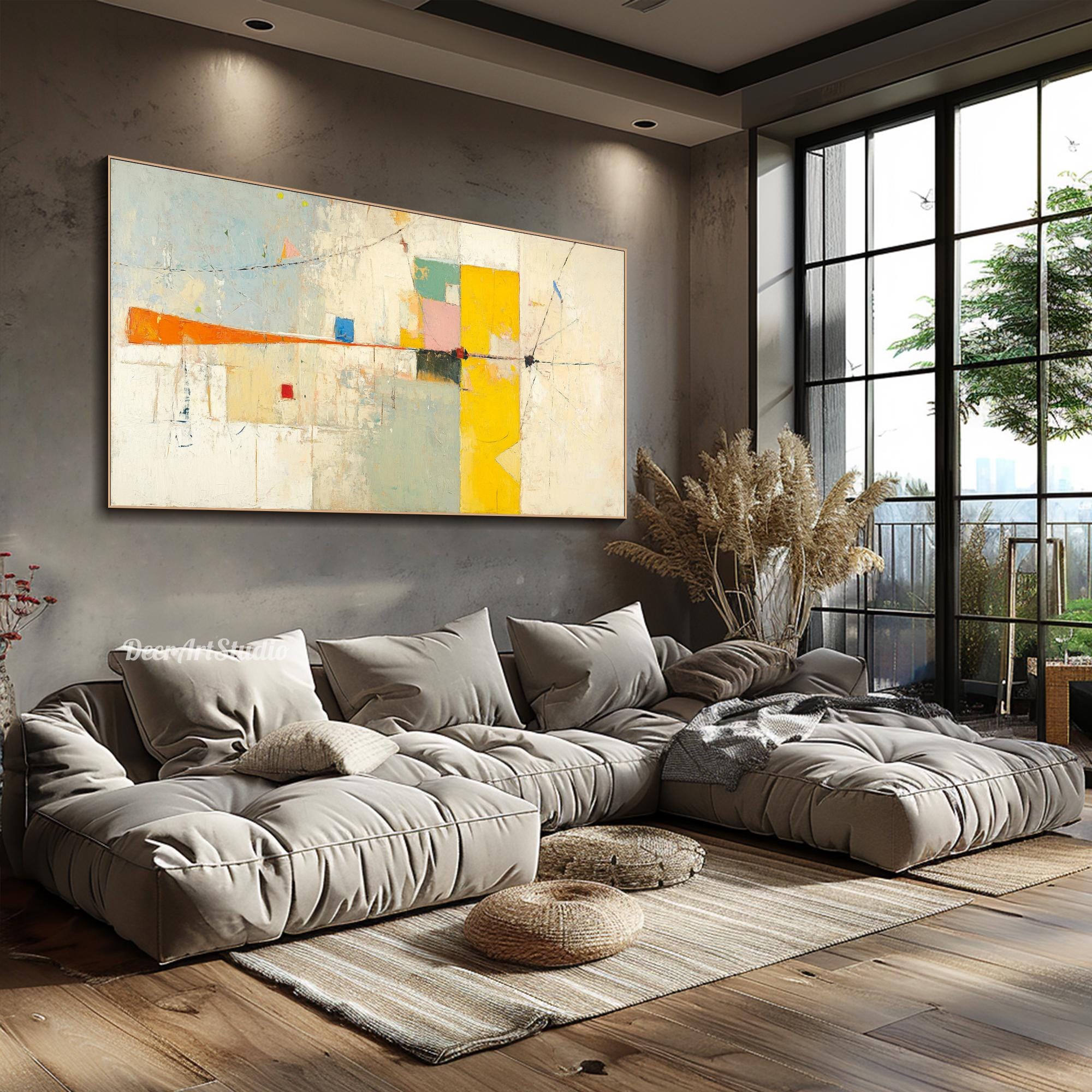 Abstract Geometric Painting on Canvas Minimalist Mid-century Modern Art ...