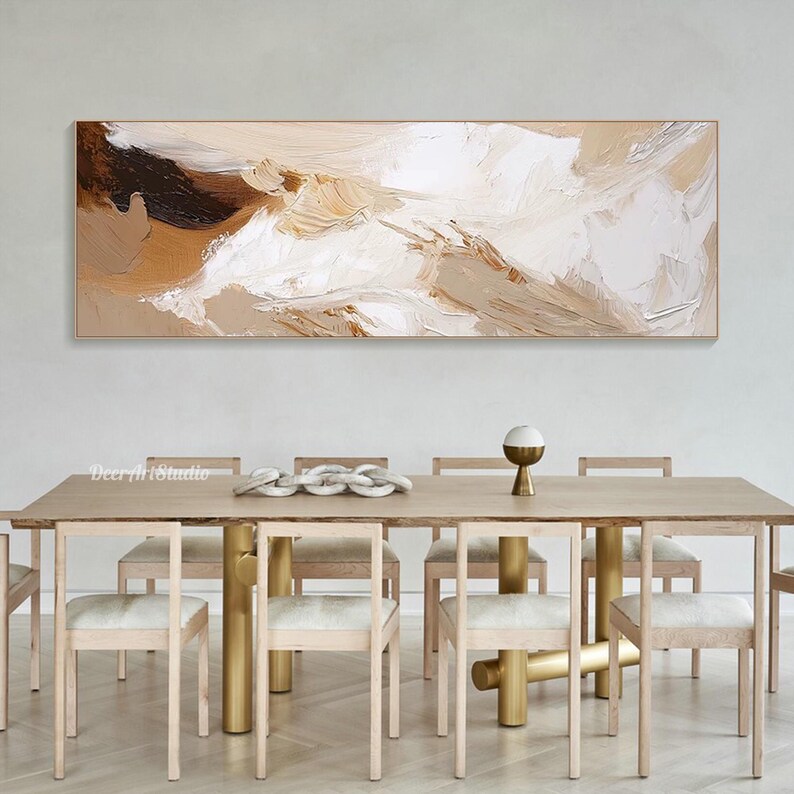 Neutral Abstract Painting on Canvas Beige Brown Textured Wall Art