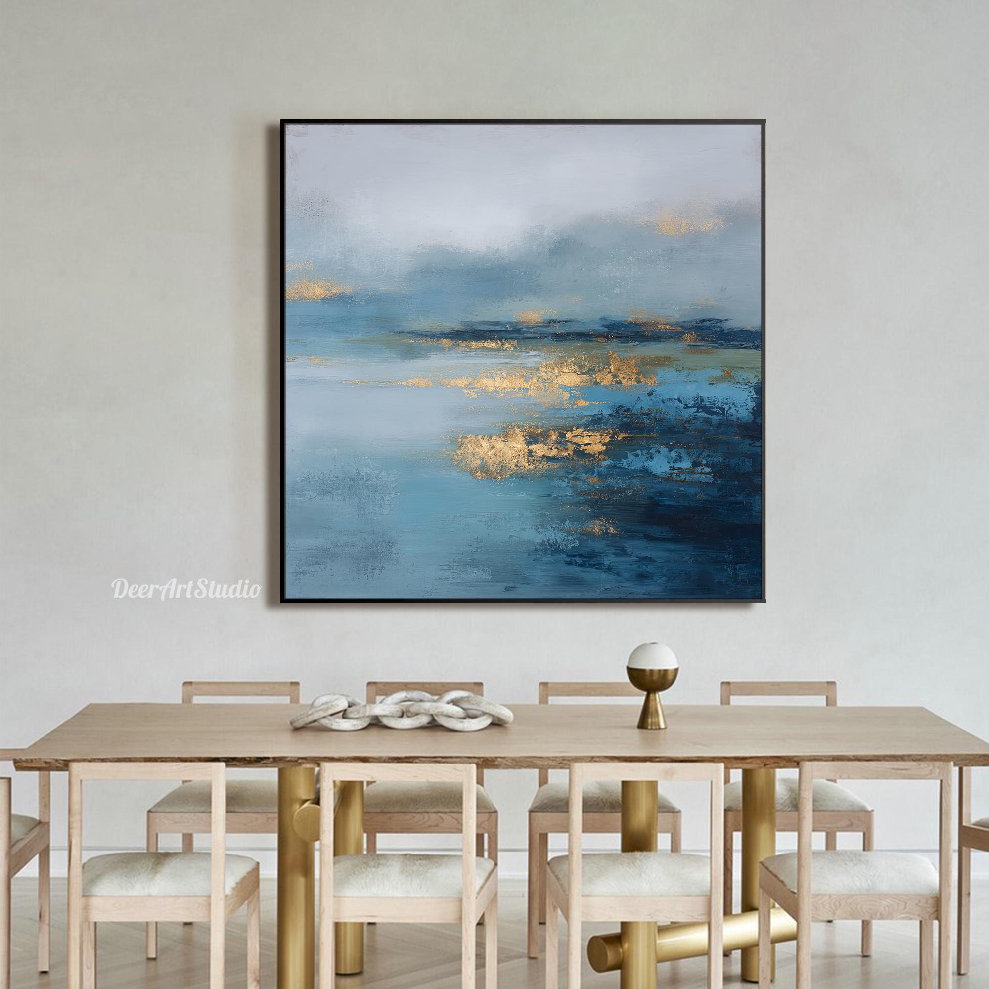 Abstract Blue Landscape Oil Painting on Canvas Modern Textured Wall Art ...