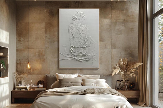 Original Beauty Painting on Canvas 3D Beige Textured Wall Art Wabi-Sabi Wall Art Living Room Painting Trendy Home Decor Custom Oil Portrait