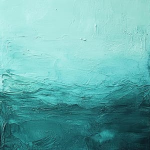 Puede incluir: Pintura abstracta con un degradado de colores turquesa y verde azulado. La pintura se aplica en trazos gruesos, creando una superficie texturizada.